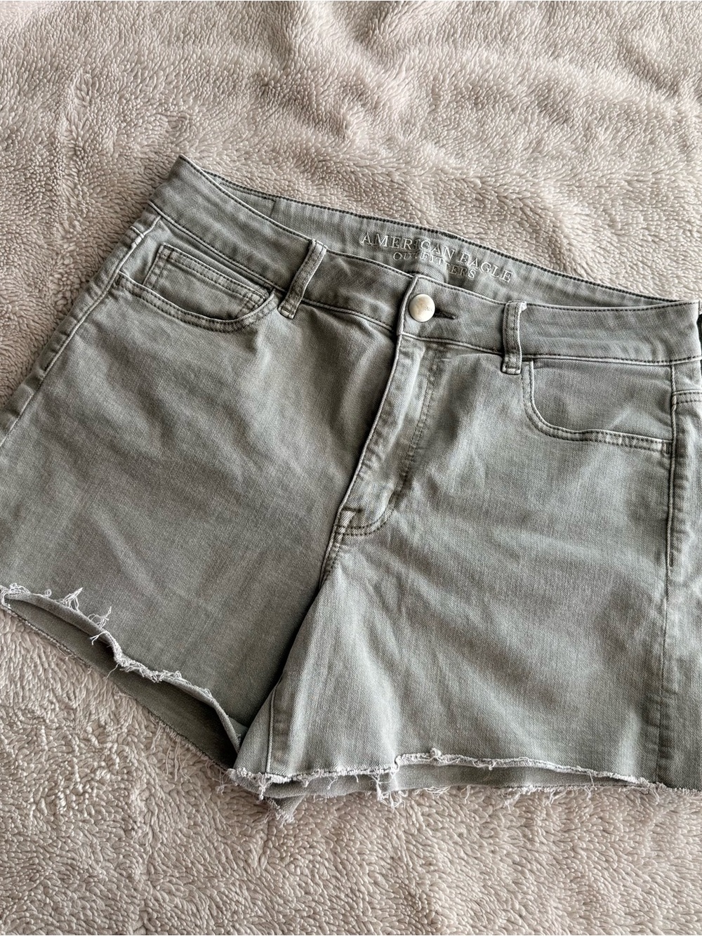 American Eagle Outfitters Olive Green Raw-Hem High-Rise Jean Shorts